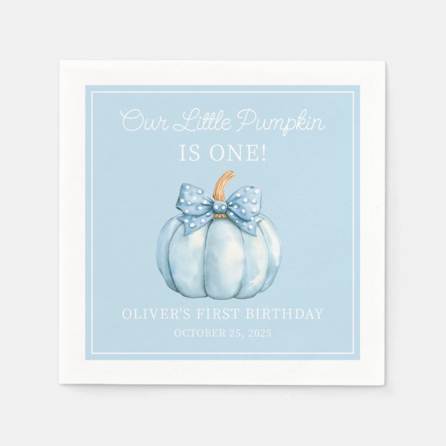 Serviette En Papier Cute Blue Pumpkin Boy Baby First Birthday (Devant)