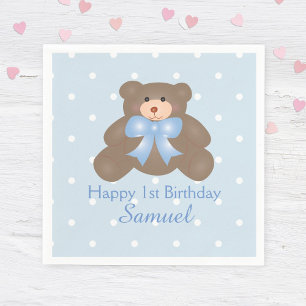 Serviette En Papier Cute Blue Ribbon Teddy Bear Boy Anniversaire