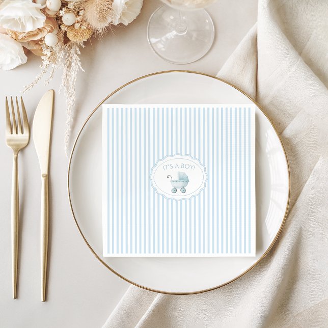 Serviette En Papier Cute Blue Stroller Doodle Baby Boy Shower (Créateur téléchargé)