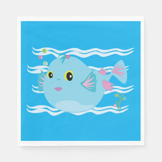 Serviette En Papier Cute Blue Tropical Fish Pink Fins (Devant)