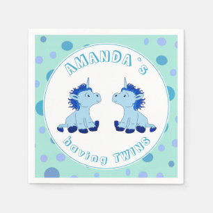 Serviette En Papier Cute Blue Unicorn Twin Boys Baby shower