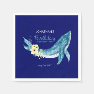 Serviette En Papier Cute Blue Whale Jaune Floral Navy fête d'anniversa