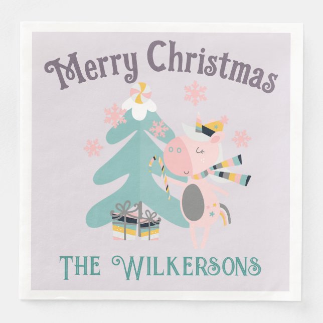 Serviette En Papier Cute Boho Christmas Unicorne sur Lavender Purple (Devant)