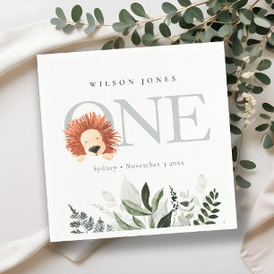 Serviette En Papier Cute Boho Lion Foliage 1er fête d'anniversaire