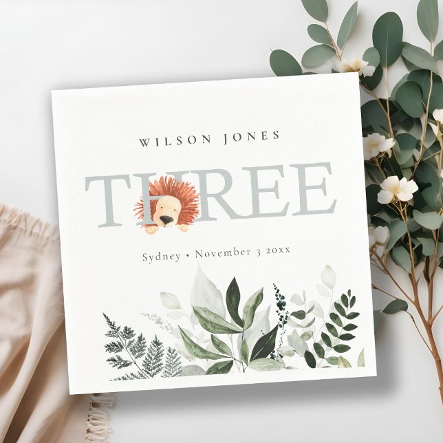 Serviette En Papier Cute Boho Lion Foliage 3ème fête d'anniversaire (Créateur téléchargé)