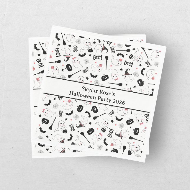 Serviette En Papier Cute Boo Éffrayant Fantôme Halloween Fille Rose (Créateur téléchargé)