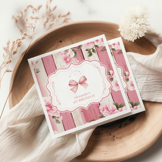 Serviette En Papier Cute Bow Floral Fancy ONE Girl 1er anniversaire (Créateur téléchargé)