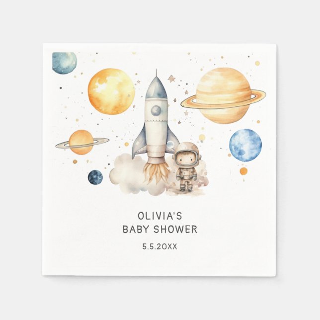 Serviette En Papier Cute Boy Astronaut Baby shower spatial (Devant)