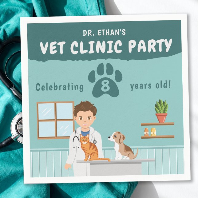 Serviette En Papier Cute Boy Veterinarian Vet Animal Clinic Birthday (Créateur téléchargé)