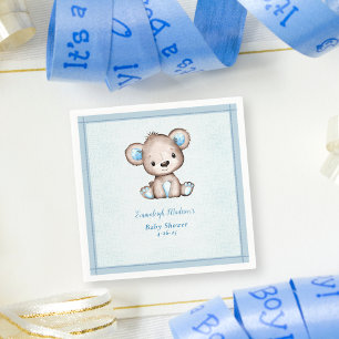 Serviette En Papier Cute Brown Ours Garçon Blanche Bleue