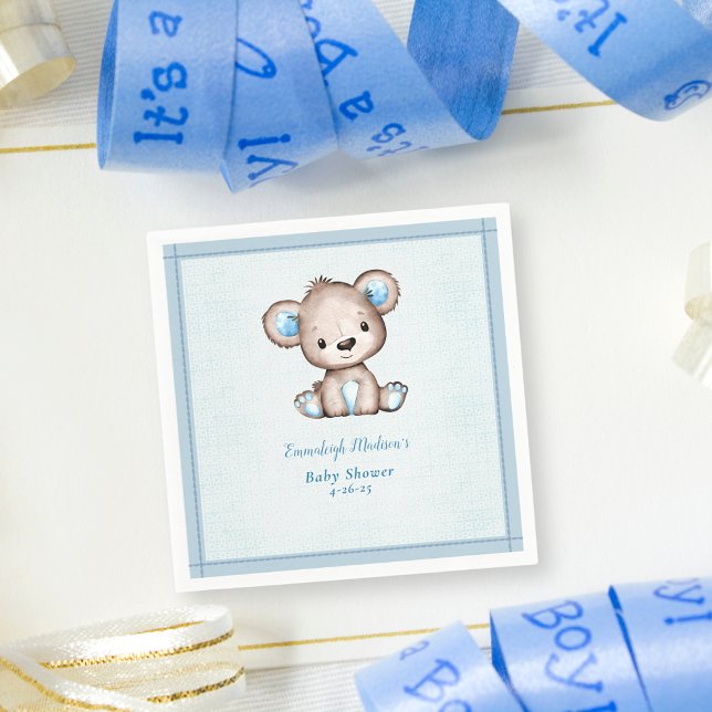 Serviette En Papier Cute Brown Ours Garçon Blanche Bleue (Créateur téléchargé)