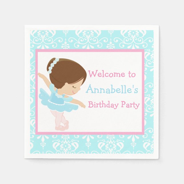Serviette En Papier Cute Brunette Ballerina fête d'anniversaire (Devant)