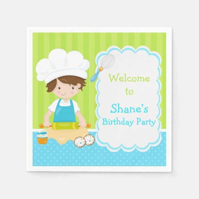 Serviette En Papier Cute Brunette Cheveux Garçon Baking Anniversaire F (Devant)