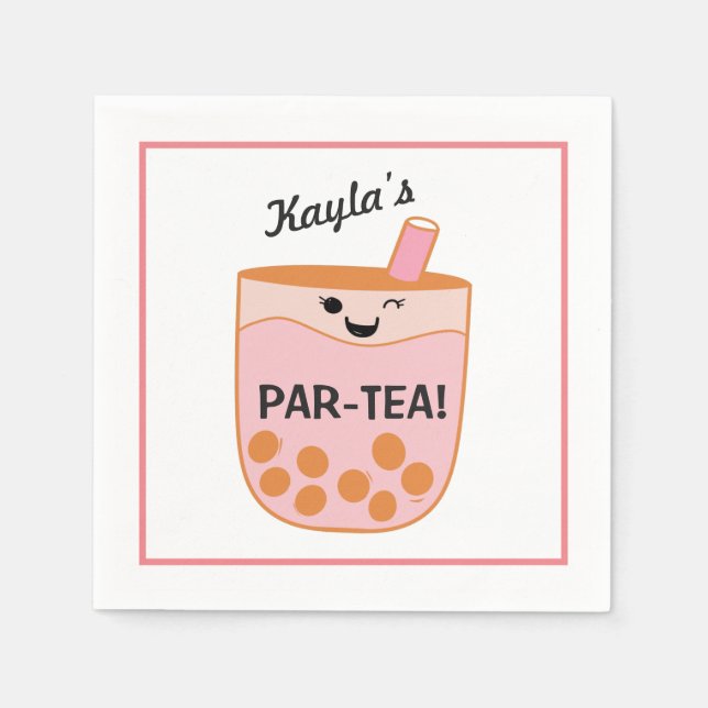 Serviette En Papier Cute Bubble Tea Boba Party Personnalisé (Devant)