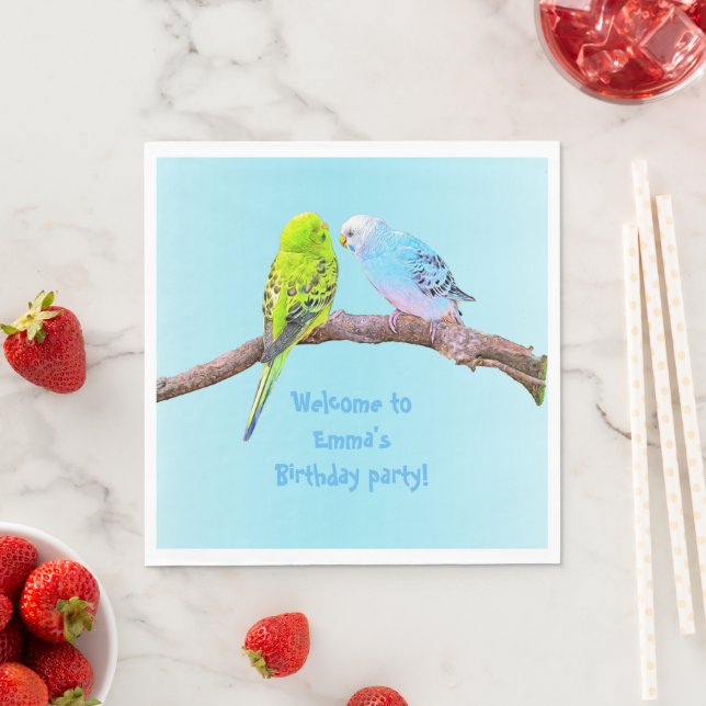 Serviette En Papier Cute budgie couple - serviettes personnalisables (En situation)