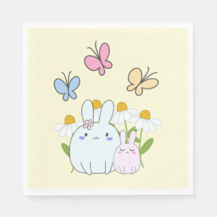 Serviette En Papier Cute Bunnies avec marguerites de printemps et papi