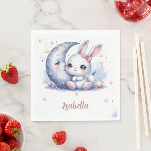 Serviette En Papier cute bunny and the moon birthday  (En situation)