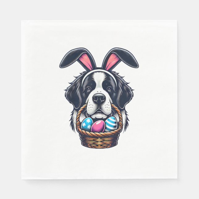 Serviette En Papier Cute Bunny Ear Saint Bernard Dog Easter Egg Owner  (Devant)