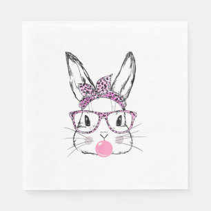 Serviette En Papier Cute Bunny Face Pink Léopard Lunettes Bubblegum Ea