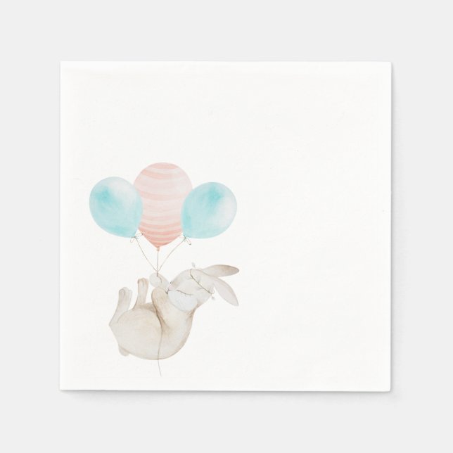 Serviette En Papier Cute Bunny Holding Ballons Papier Napkin (Devant)