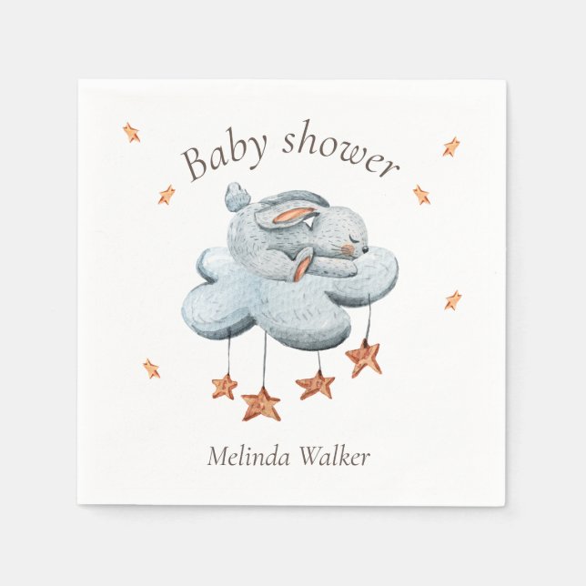 Serviette En Papier Cute Bunny Nuages et Baby showers d'étoiles (Devant)
