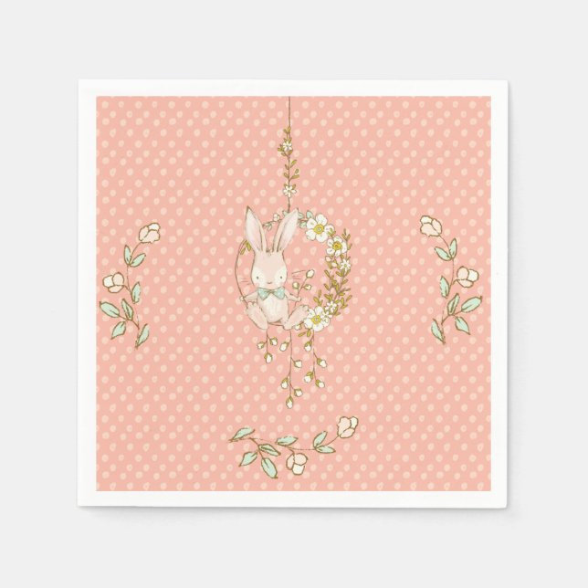 Serviette En Papier Cute Bunny Polka Dot Baby shower Floral (Devant)