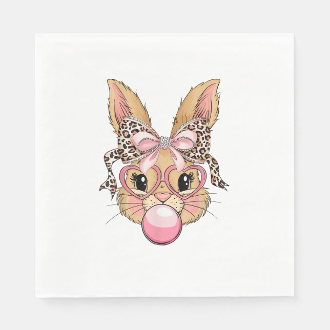 Serviette En Papier Cute Bunny Rabbit Face Leopard Glasses Girl Happy  (Devant)