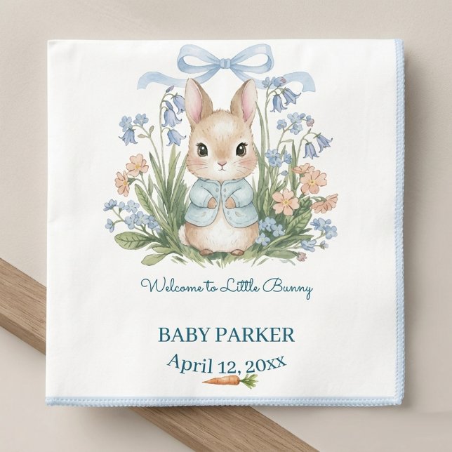 Serviette En Papier Cute Bunny Spring Floral Personalized Baby Shower  (Créateur téléchargé)