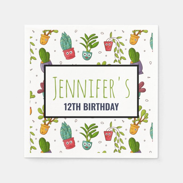 Serviette En Papier Cute Cactus Nature Succulents Motif Anniversaire (Devant)