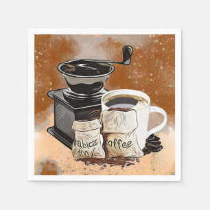 Serviette En Papier Cute café bar grinder mug beans