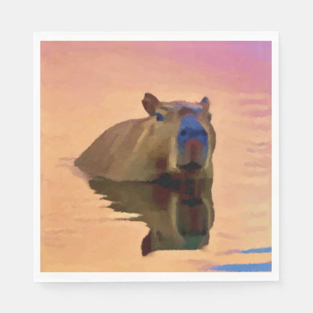 Serviette En Papier Cute Capybara Naît D'Un Lac Tranquille (Devant)