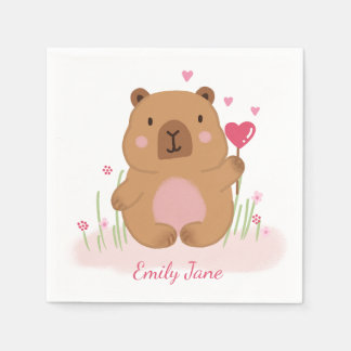 Serviette En Papier Cute Capybara Personalized Pink Baby Shower 