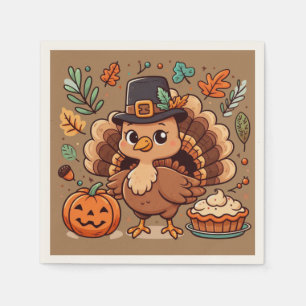 Serviette En Papier Cute caricature Thanksgiving dinde et citrouille