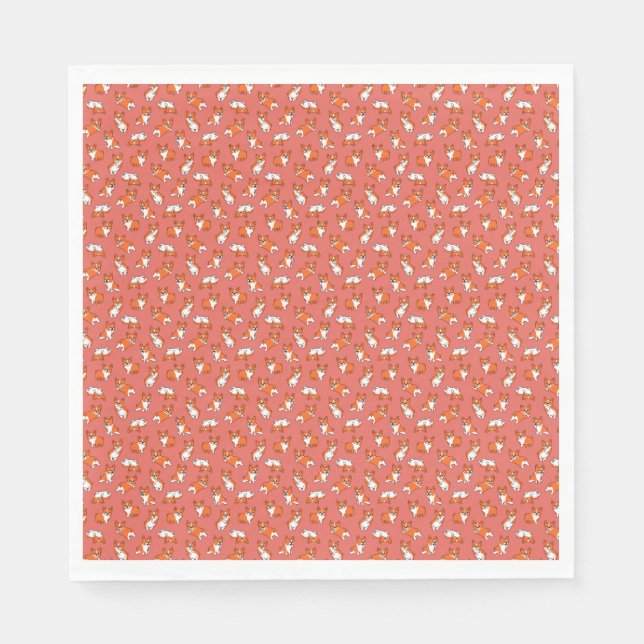 Serviette En Papier cute cartoon pet dog corgis pattern red background (Devant)