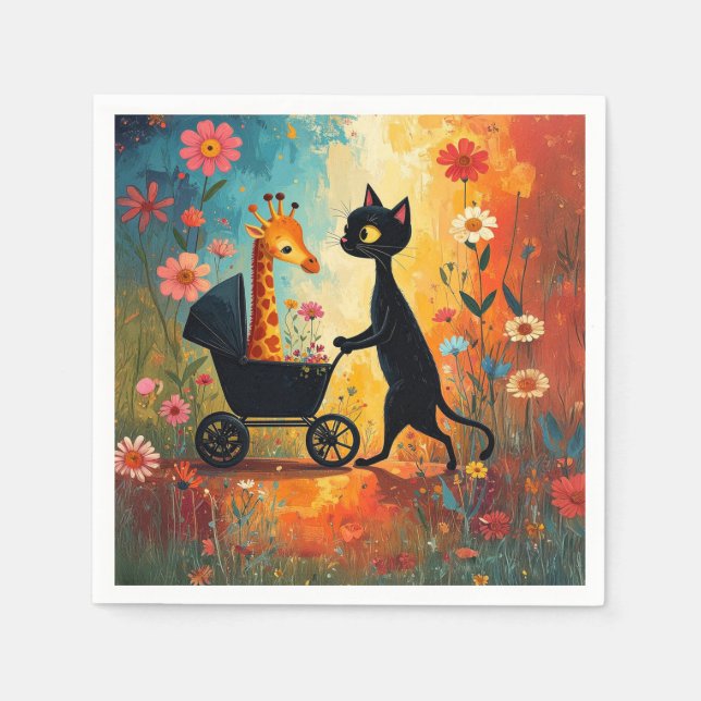 Serviette En Papier Cute Cat Giraffe Napkins (Devant)