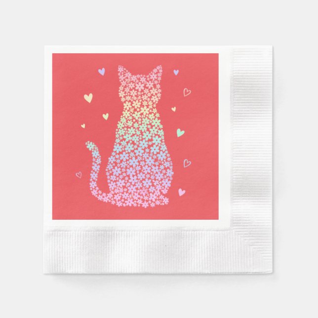 Serviette En Papier  cute cat sweet rainbow hearts pastel gradient (Devant)