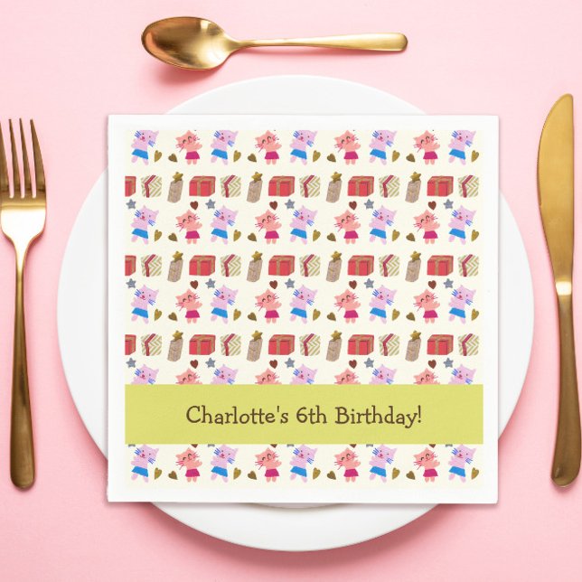 Serviette En Papier Cute Cats et présents | Anniversaire de enfant jau (Créateur téléchargé)
