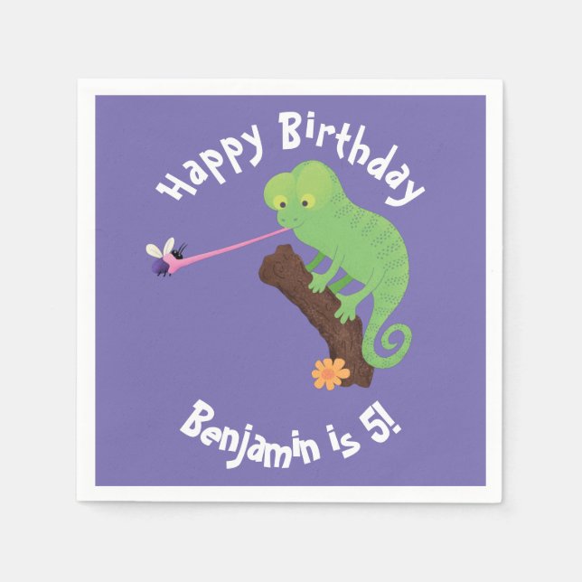 Serviette En Papier Cute chameleon attraper un dessin animé (Devant)