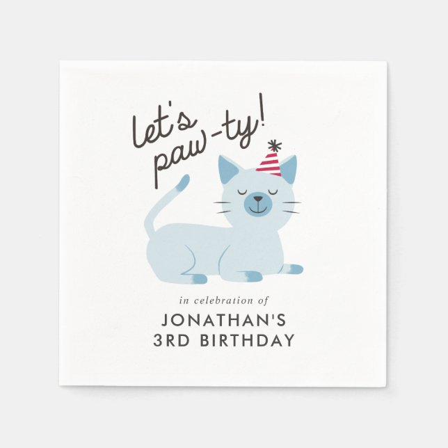 Serviette En Papier Cute Chat Anniversaire de enfant Party Blue (Devant)