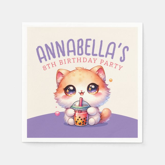 Serviette En Papier Cute Chat Boba fête d'anniversaire (Devant)