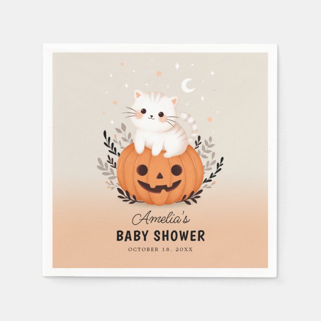 Serviette En Papier Cute Chat et Citrouille Baby shower d'Halloween (Devant)