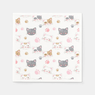 Serviette En Papier Cute chat face chats souriants motif
