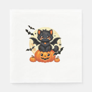 Serviette En Papier Cute Chat Noir Avec Ailes De Chat Citrouille Femme