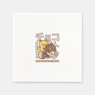 Serviette En Papier Cute Chat Riding Chocolat Lait Carton Kawaii Art