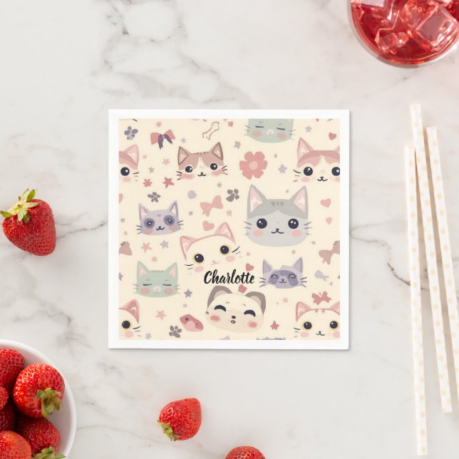 Serviette En Papier Cute Chat simple chaton Motif (En situation)