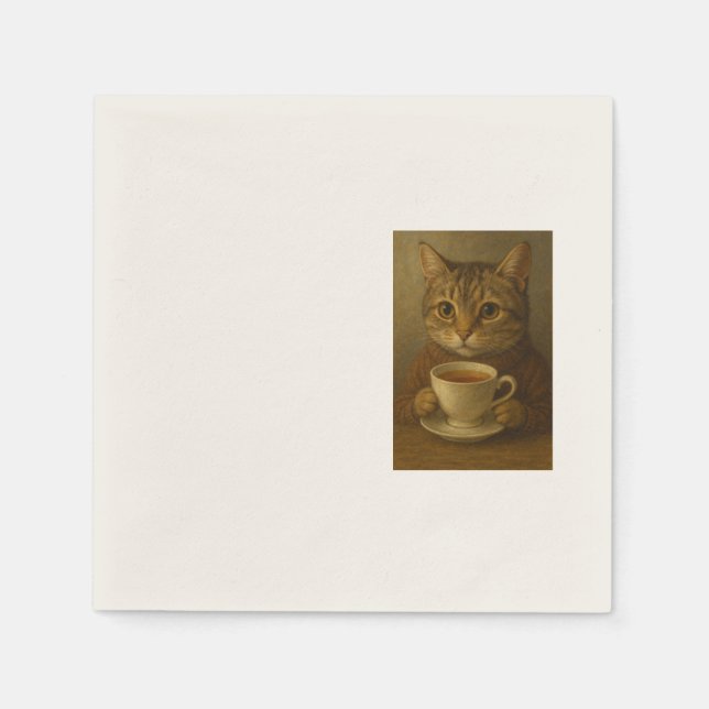 Serviette En Papier Cute chaton boit du thé avec vous. (Devant)