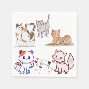 Serviette En Papier Cute chats en dessin animé en amour Adorable Cha