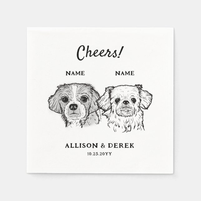 Serviette En Papier Cute Cheers Personnalisé 2 Chiens Cocktail Mariage (Devant)