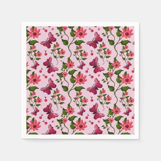 Serviette En Papier Cute Cherry Butterfly Pattern, Glossy Kawaii Fruit (Devant)