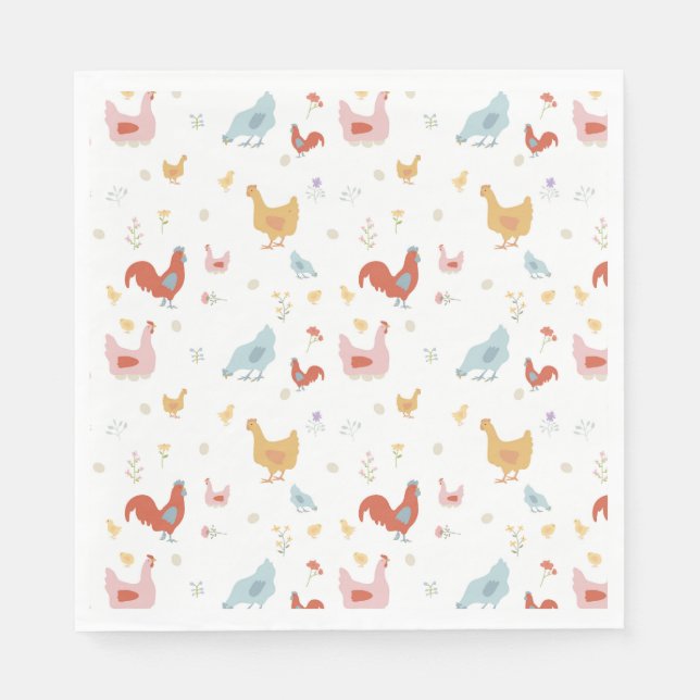 Serviette En Papier Cute Chickens Hens and Baby Chicks (Devant)